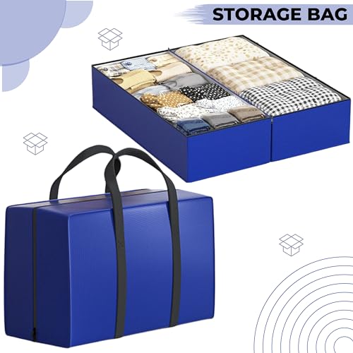 Image of Kraptick Storage Bag for Clothes, Cloth Organiser for Storage, Under Bed Storage Bag, Wardrobe Bags for Clothes Storage, Organiser for Cloth (Blue) (55cmX23cmX35cm) Waterproof (DMFP640)