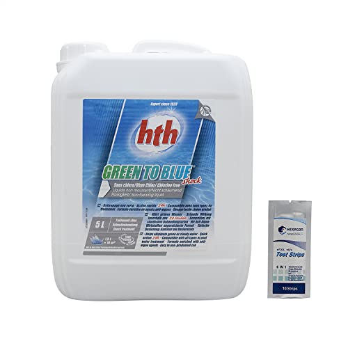 HTH Green to Blue Shock 12% Liquide - 5L | Anti-Algues Choc - Rattrapage Eau Verte - Désinfection Choc sans Chlore - Oxygène Actif - Péroxyde d'Hydrogène +...