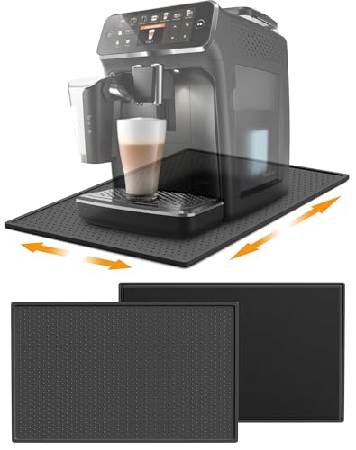 Unterlage für Kaffeemaschine 48x30cm Silikonmatte mit Rand für De Longhi Magnifica Philips LatteGo Siemens KRUPS Kaffeevollautomat Zubehör Silikon Unterlage Leicht zu verschieben & reinigen (Schwarz)