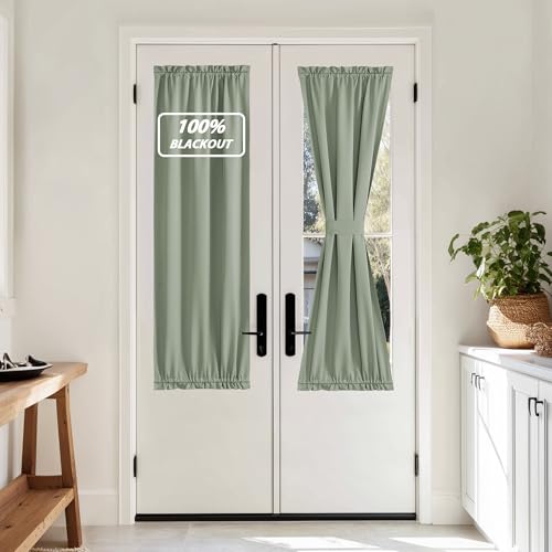 NICETOWN 100% Blackout Sidelight Door Curtain for French Front Window,