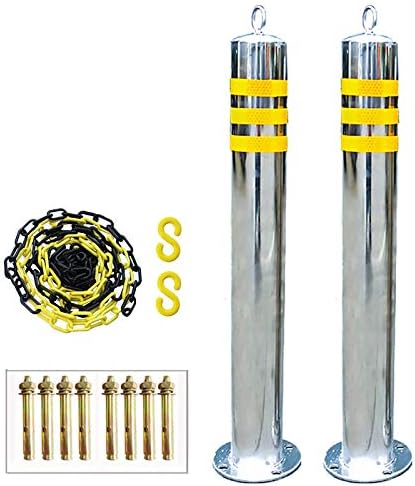 Reflective Security Bollard and Barrier Chain Set with Easy Install Hanging Ring - Durable, Weather-Resistant Safety Solution for Traffic Control and Outdoor Use