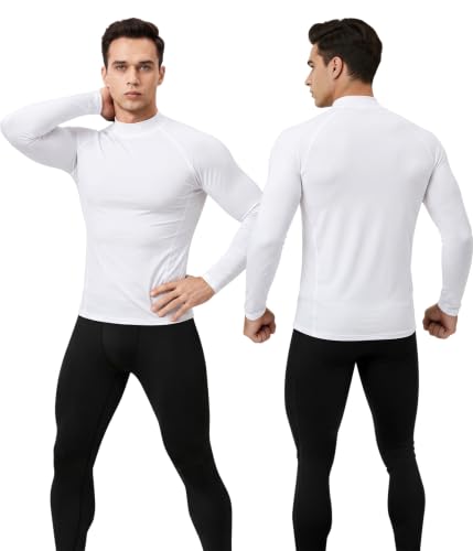 Image of Men's Thermal Shirts Mock Turtle Neck Long Sleeve Cold Weather Base Layer | Fleece Lined Tops. Ultra Soft, Moisture Wicking, 4 Way Stretch. Winter Gear For Snowboard & Daily Wear