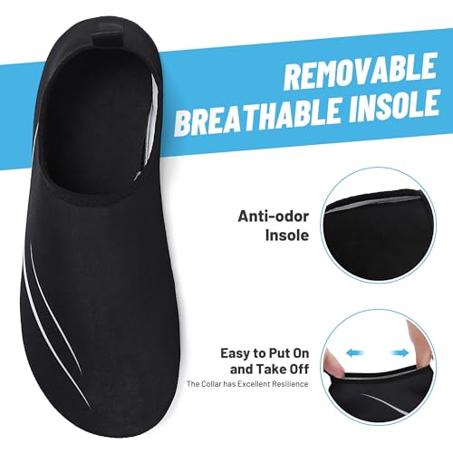 gitzing Water Beach Swim Shoes Women Quick Dry Sea Shoes Men Breathable Aqua Lightweight Barefoot for Surfing Running Driving Pool Yoga, Black 8 UK/42 EU - Image 2