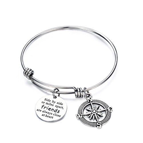 CJ&M Best Friend Bracelets - Side by Side Or Miles Apart Compass Best Friends Bangle Bracelets Adjustable,Long Distance Friendship Gifts,Sister Gift Jewelry