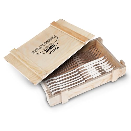 Gehring Steakbesteck 12-teilig I Steakmesser Set I Steakgabel I Steakbesteck Set 6 Personen Serie Laguna I Grillbesteck Holzkiste I...