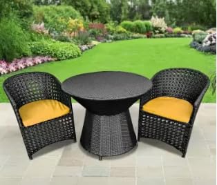 PRIME PIGEON D-15|Indoor |Outdoor |Living Room| Balcony| Garden| Chair Table Set 2+1 (2 Chair + 1 Table)| Furniture Set| Coffee Chair Table Set| Powder Coated(Black_Yellow)