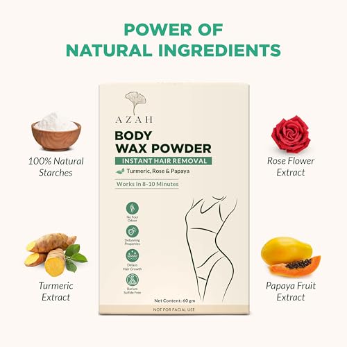 Image of Azah Bikini Wax Powder for Women [60gm x 2]| Painless Hair Removal in 8-10 Mins | Natural Wax Powder with Turmeric, ROse & Papaya | No Chemicals, No Irritation & Rashes, Ideal for Bikini, Legs & Underarms