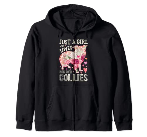 Border Collie Just A Girl Who Loves Dog Flower Mujeres Floral Sudadera con Capucha