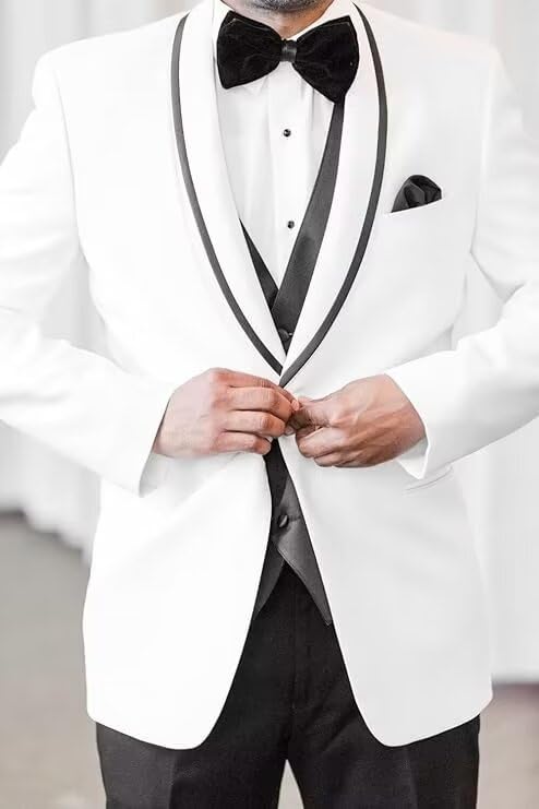 SAROULU 3 Piece Men's Tuxedo Suit Slim Fit Shawl Lapel One Button Blazer Dinner Business Wedding Suits Set4
