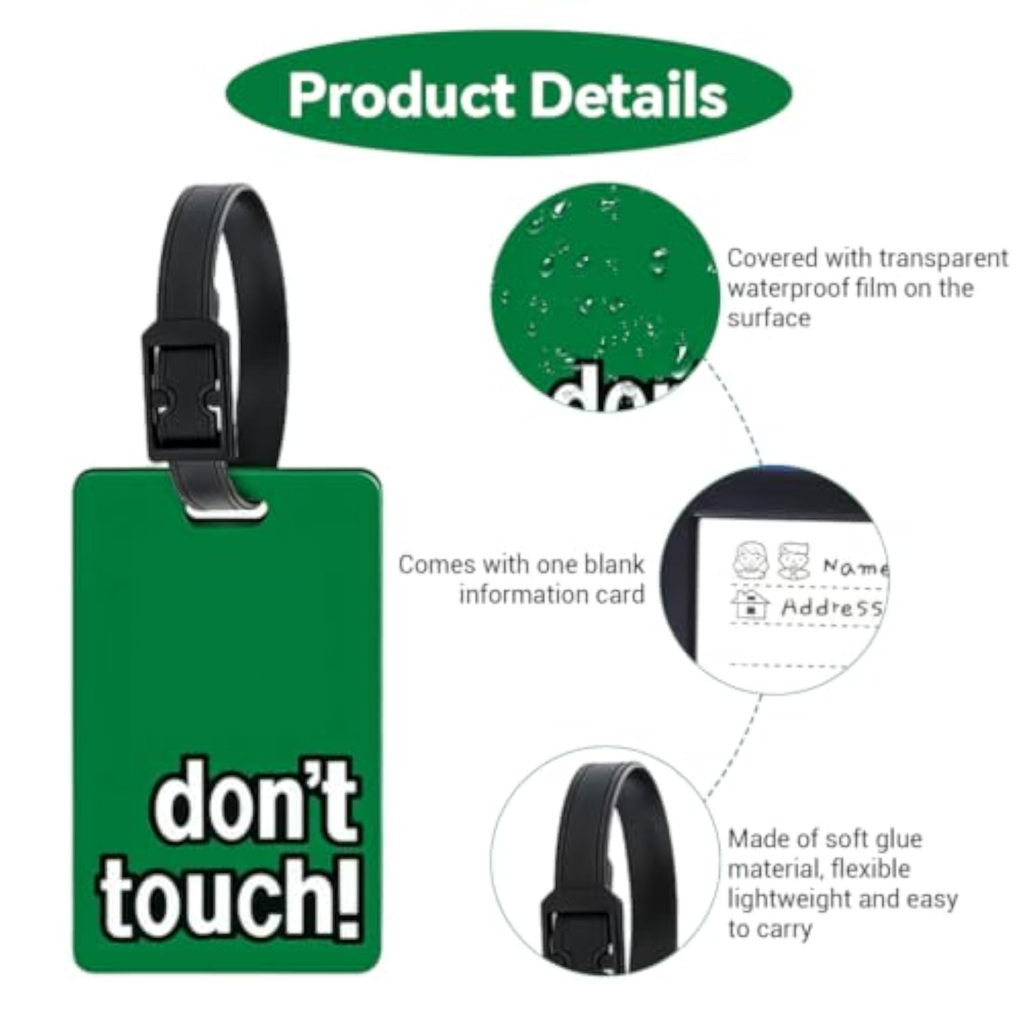 4 Pack Luggage Tags, Soft Rubber Labels
