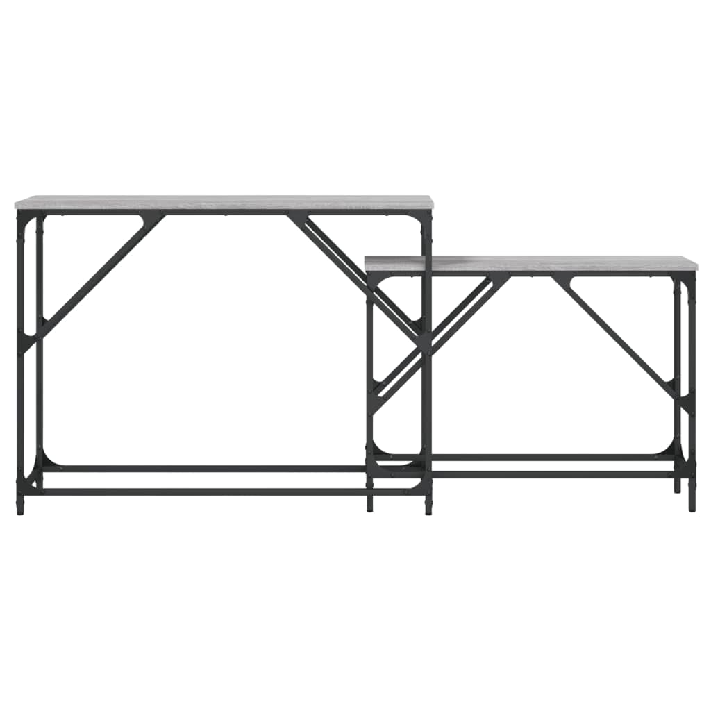 Stoły konsolowe, zestaw 2 sztuk, szary materiał drewnopochodny Sonoma, metalowa rama, szerokość 100/80 cm, stoliki pomocnicze do salonu, korytarza, przedpokoju, zajmują mało miejsca