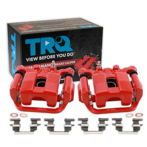 Image of TRQ Performance Rear Driver and Passenger Side Brake Caliper Set Caliper Brackets Hardware Compatible with 08-13 Nissan Rogue 14-15 Rogue Select