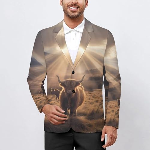 Highland Cow Mens Casual Blazer Button Suit Jacket Lightweight Sport Coat for Work Business2