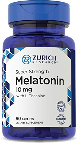 Super Strength Melatonin 10mg | 60 Tablets | with L-Theanine | by Zurich Research
