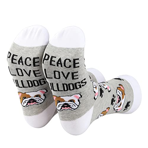 PLITI Bulldog Calzini Bulldog Amante Regalo Pace Amore Bulldogs Regalo Per Le Donne Bulldog Mamma Regalo Bulldog Proprietario Regalo Amante Del Cane Regalo, Peace Love Bulldogs SocksU, 6-13