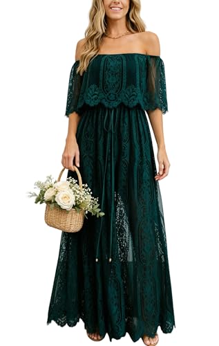 Image of Cercis Womens Off The Shoulder Floral Lace Maxi Wedding Dress Boho Flowy Wedding Guest Formal Long Dresses