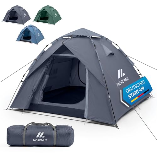 NORDMUT Wurfzelt 2-4 Personen für blitzschnellen Aufbau Pop Up Zelt 2-4 Personen wasserdicht & UV-Schutz Campingzelt mit hervorragender Luftzirkulation (Grau)