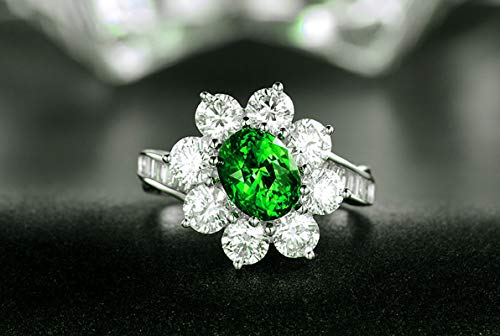 Bague argent fleur zirconium vert, le cadeau personnalisé - 5
