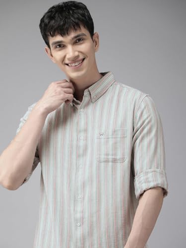 Image of THE BEAR HOUSE Men's Striped Slim Fit Linen Cotton Casual Shirt | Multi | TBH-Jose-MC