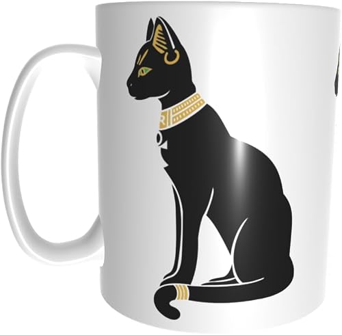 Pandok White Ceramic Mug - Mythology - Egyptian : Egyptian Cat Mural - Single Mug