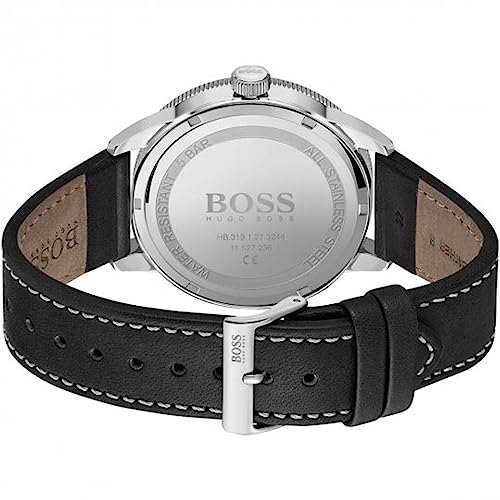 Image of BOSS Hugo Leather Drifter Analog Men's Watch - 1570125 (Black Dial Black Colored Strap)