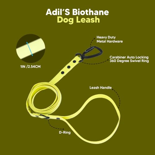 Image of Adil's Biothane Waterproof Dog Collar, Dog Leash & Collar Leash Combo | Heavy Duty TPU Coated Webbing | Adjustable Quick Release Buckle | Odour Resistant (Yellow, M-18, Leash Only)