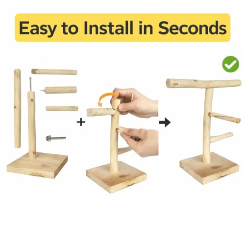 Image of Bird Stand for Parrot, Cockatiel & Lovebirds | Wooden Bird Play Gym with Ladder & Perch | Bird Activity Stand for Cage & Outside | Natural Chew & Exercise Stand for Small Birds