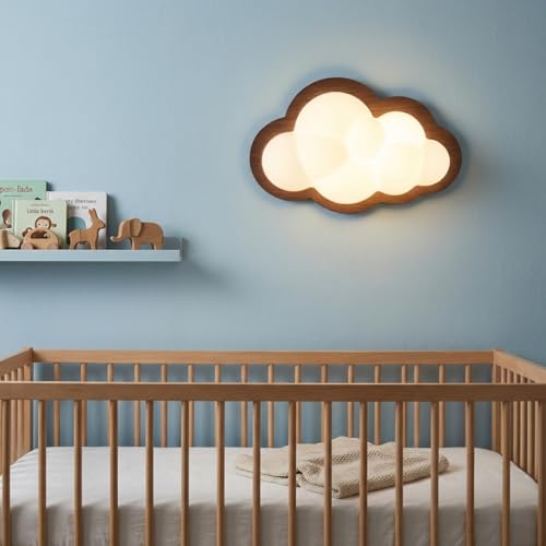 Alpinaluz Aplique Murale Enfant en Forme de Nuage 3D avec Base Métallique Imitation Bois et Lumière LED Intégrée CCT Tricolore 7W pour Chambre et Espaces...