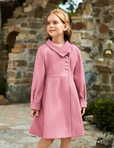 Image of GRACE KARIN Girls Dress Coat Kids Wool Lapel Long Button Jackets Fall Winter Outerwear Peacoat with Pockets 5-12Y