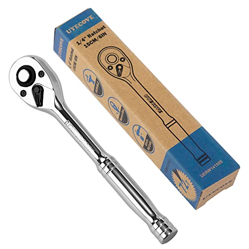 Uyecove 1/4 Inch Drive Ratchet Wrench, 1/4 Ratchet, Socket Wrench, 72-Tooth Quick-Release Reversible Cr-Mo Head, Chrome Steel Made - 5.9''15Cm #TOP4