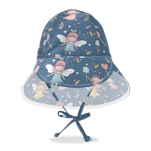Unisex Baby Sun Hat Baby Boys Beach Play Hats Girl Sun Protection Wide Brim Traveling Swim Hat Fairies Marshmallow Blue