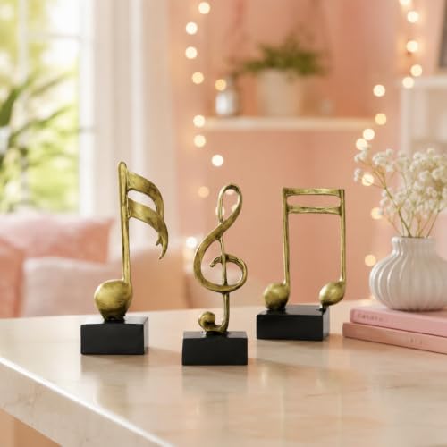 Image of Gold Finish Musical Notes Statues | Beautiful Home Decor | (Pack of 3, Golden & Black)