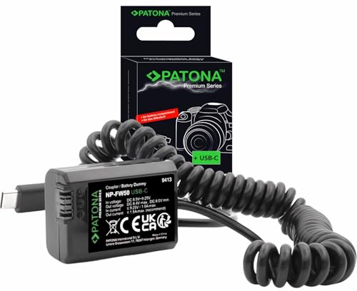 PATONA Dummy akumulator USB-C zasilacz sieciowy ładowarka łącznik adapter kompatybilny z Sony NPFW50 FW 50 NEX 3 5 6 7 DSC-RX10 Mark II III IV Alpha 7 A7 A7S A7R A7II A5000 A6000 A6300 A6400 A6500