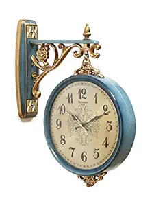 @home by Nilkamal Antique Station Wall Clock| Metal Finish Double Sided Wall Clock |Used as Wall d cor|Ideal for Living Room, Bedroom, Office|Size - 49.5 cm x 38.5 cm|Sea Green