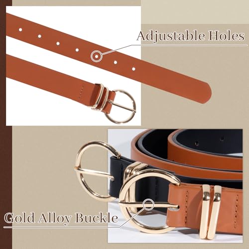 2 Pack Women Belts For Jeans Dresses Pants Fashion Ladies Leather Waist Belts for Women with Gold Buckle3