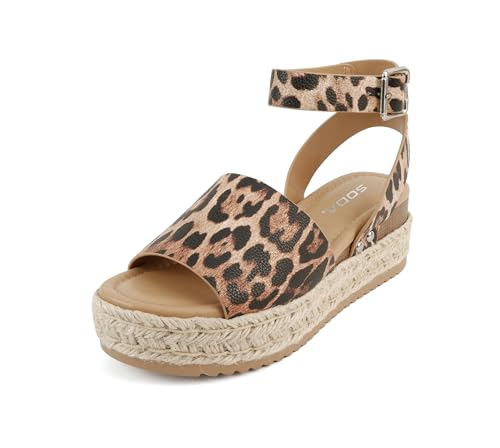 Image of Soda Topic Open Toe Buckle Ankle Strap Espadrilles Flatform Wedge Casual Sandal