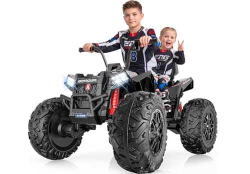 Kids ATV 4 Wheeler, 24V 4WD Ride On Toys Car for Big Kids 4-16, 800W Electric Vehicle Quad Max 7.5Mph w/XXXL EVA Tires, Sturdy Frame, 2 Seater, Soft Start, Shock Absorber, Bluetooth, LED Lights, Black