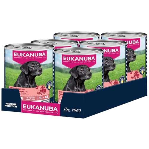 EUKANUBA Life Care Aliment Humide Chien Senior 7 Ans + Toutes Races, Pâtée Riche en Bœuf & Courge, Oméga-3, L-Carnitine, Prébiotiques, sans OGM Colorants...