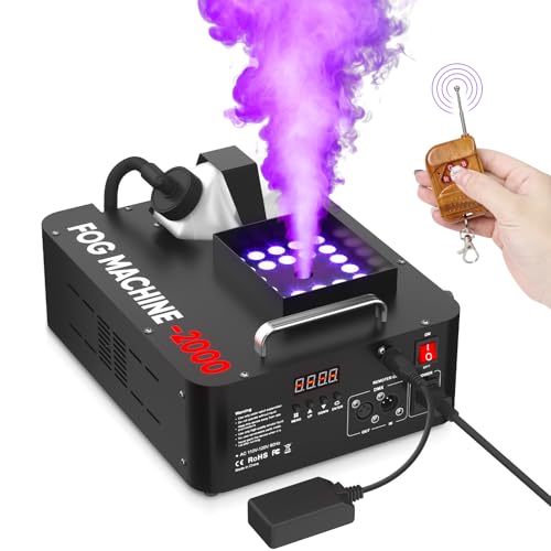 Máquina de humo de 2000 W, con 24 columnas de aire verticales para escenario | Salida de humo de 2000 W, efecto de humo vertical con 24 columnas de aire, control DMX512 con pantalla LCD para espectáculos en vivo, DJs, bodas y fiestas miniatura 1