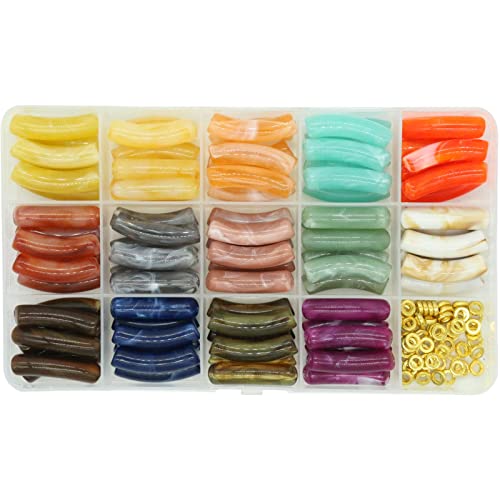 Civilipi 84 pcs Tube Acrylique Perles De Bambou pour Bracelet Bracelet Perles Maigres Perles De Tube Incurvées pour Bracelet À Faire Soi-Même À La Mode Faisant Des Perles De Tube De Bracelet De Cover