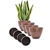 Set of 4 plastic plant flower planters 10 with drainage hole and matching saucers rustic french country look for indoor outdoor retro antique decorative garden containers grooved  urban country home decor