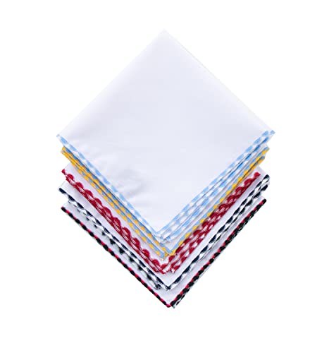Image of 3-Pk Mens Cotton White Pocket Square with Color Border(10 Colors)