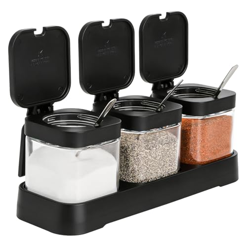 WUWEOT Gewürzbehälter 3er Set aus Glas 250 ml Gewürzgläser Gewürzdosen Gewürzständer Glasgewürzbox Zucker- und Salzdosen-Set mit Deckel...