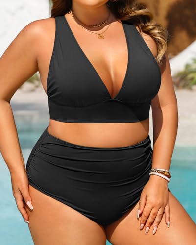 Daci Plus Size High Waisted Bikini - Two Piece Swimsuit Tummy Control Bathing Suit Sexy V Neck Swimwear 20254