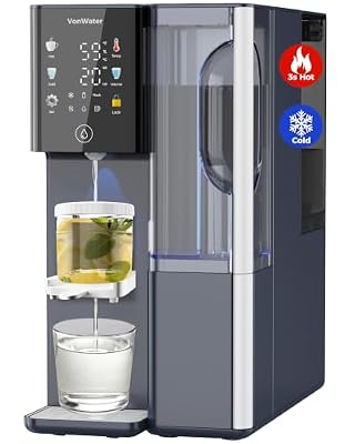 VonWater C5-Blue Countertop Reverse Osmosis System with Tea Infuser-3s Instant Hot, 6 Temp Settings 7-Stage RO Filtration Dispenser, NSF/ANSI372/42/58, Portable Pitcher, 3:1 Pure to Drain