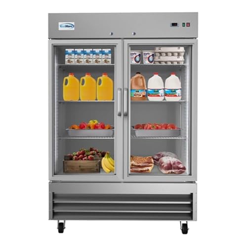 Pemberly Row 2-Door LED Stainless Steel Reach-in Refrigerator Cooler in Silver - Detailed View