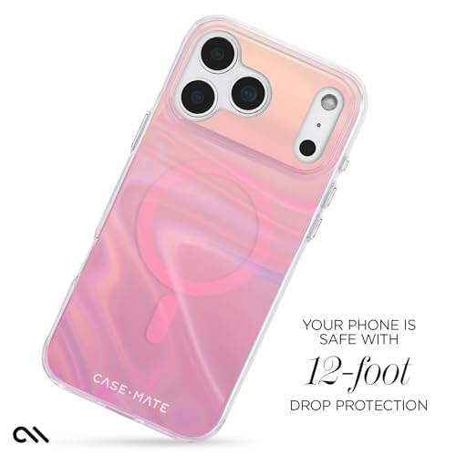 Image of Case-Mate Soap Bubble iPhone 17 Pro Case - Peach Iridescent | Compatible with MagSafe - Stylish Phone Cover with 12ft Drop Protection - Premium Magnetic Phone Cover for iPhone 17 Pro