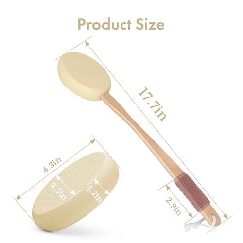 Image of AmazerBath Lotion Applicator for Back, Feet, 4 Replacement Pads with 17 inch Curved Handle, Back Sunscreen Applicator for Kids, Elderly, Apply Skin Cream Medicine Moisturizer Tanner, Light Beige Yellow