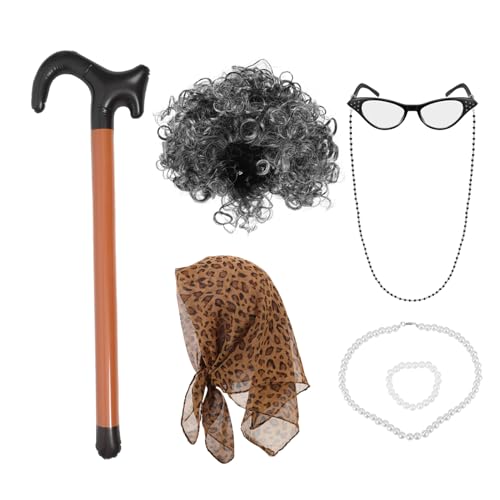 Perruque vieille femme gris foncé bouclé accessoire cosplay théâtre