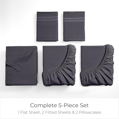Image of Mellanni Split King Sheets Set - 5 PC Iconic Collection Bedding | Hotel Luxury, Extra Soft, Cooling Bed Sheets - Wrinkle, Fade, Stain Resistant (Split King, Charcoal)